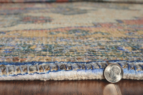 8' X 10' Blue Orange Hand Woven Diamond Medallion Indoor Area Rug