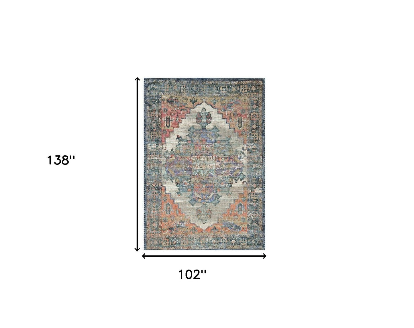 8' X 10' Blue Orange Hand Woven Diamond Medallion Indoor Area Rug