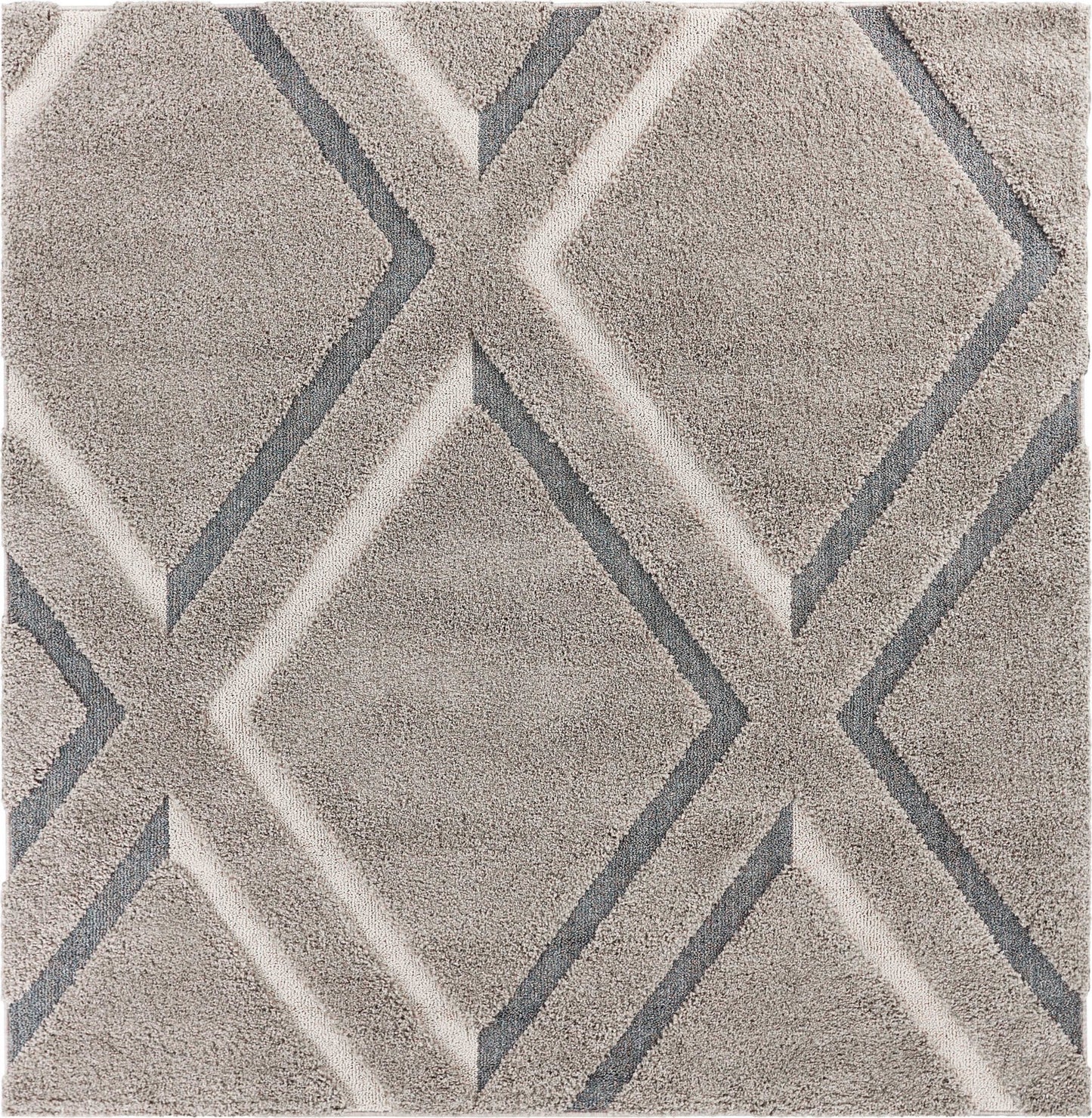 3' X 5' Gray Ivory and Teal Geometric Shag Area Rug