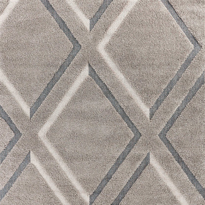 3' X 5' Gray Ivory and Teal Geometric Shag Area Rug