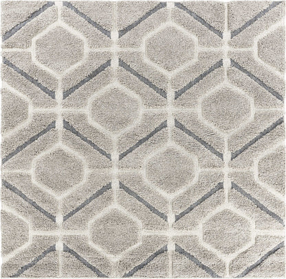 3' X 5' Gray Dark Gray/Teal and Ivory Geometric Shag Area Rug