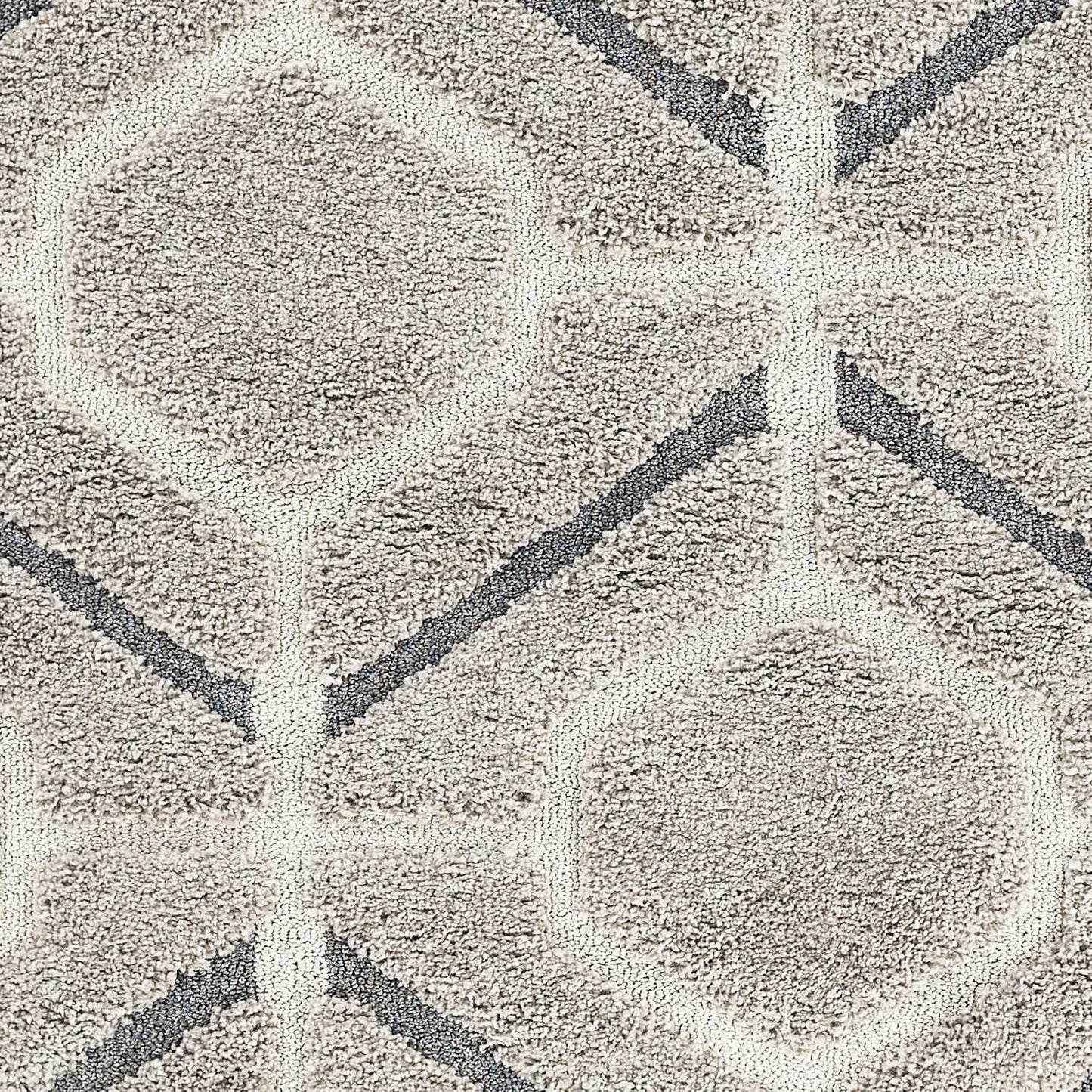 3' X 5' Gray Dark Gray/Teal and Ivory Geometric Shag Area Rug