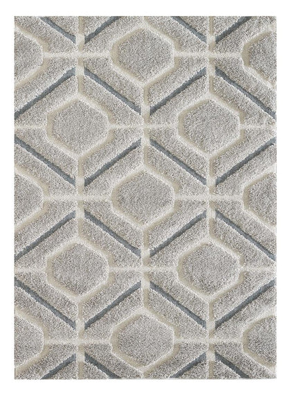 3' X 5' Gray Dark Gray/Teal and Ivory Geometric Shag Area Rug