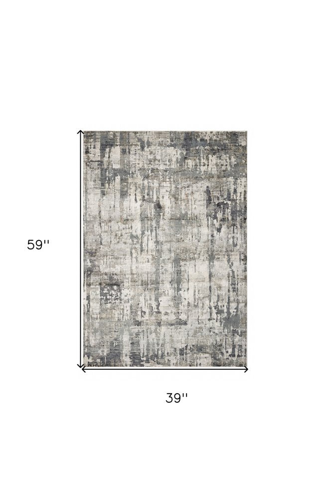 3' X 5' Ivory And Gray Abstract Distressed Area Rug
