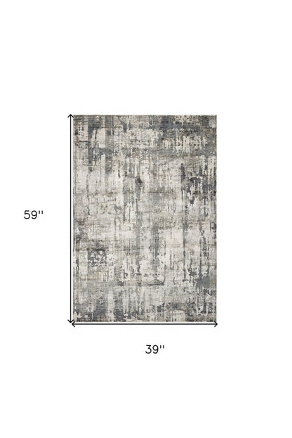 3' X 5' Ivory And Gray Abstract Distressed Area Rug