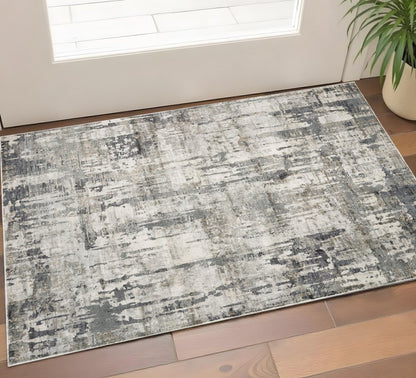 3' X 5' Ivory And Gray Abstract Distressed Area Rug