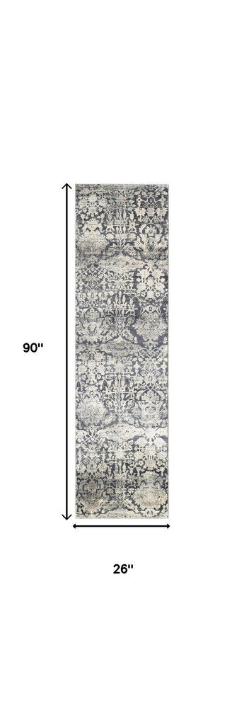 3' X 5' Gray And Ivory Floral Medallion Area Rug