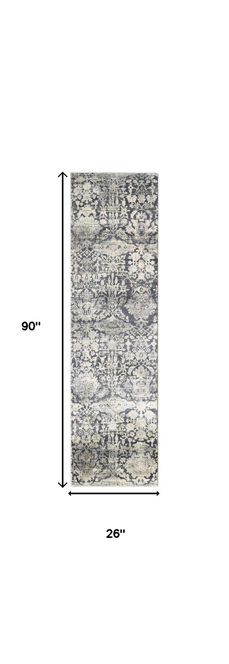 3' X 5' Gray And Ivory Floral Medallion Area Rug