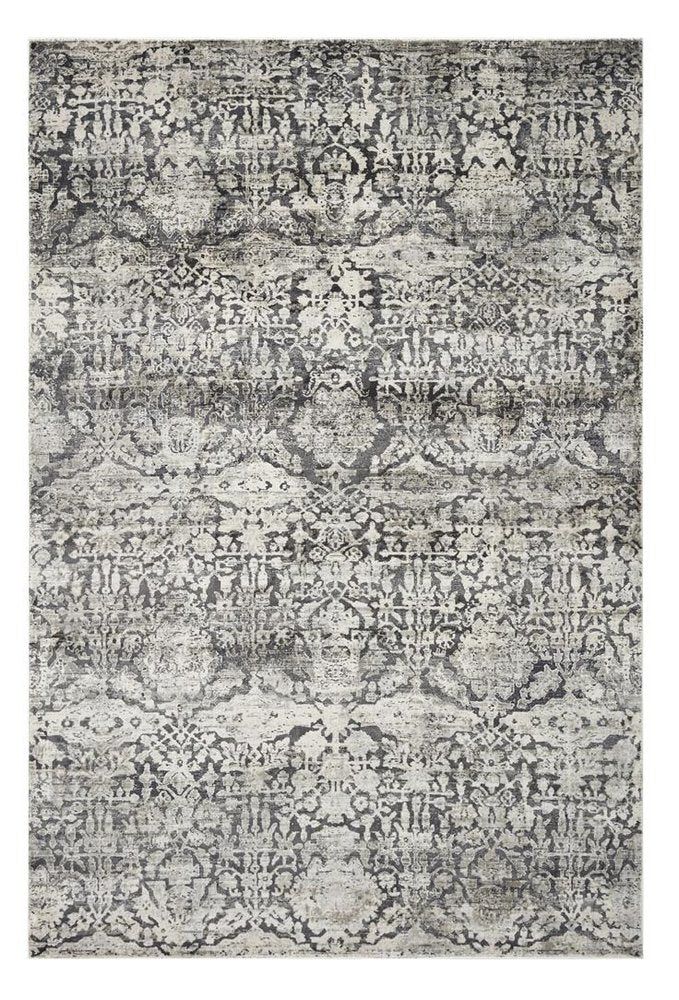 3' X 5' Gray And Ivory Floral Medallion Area Rug
