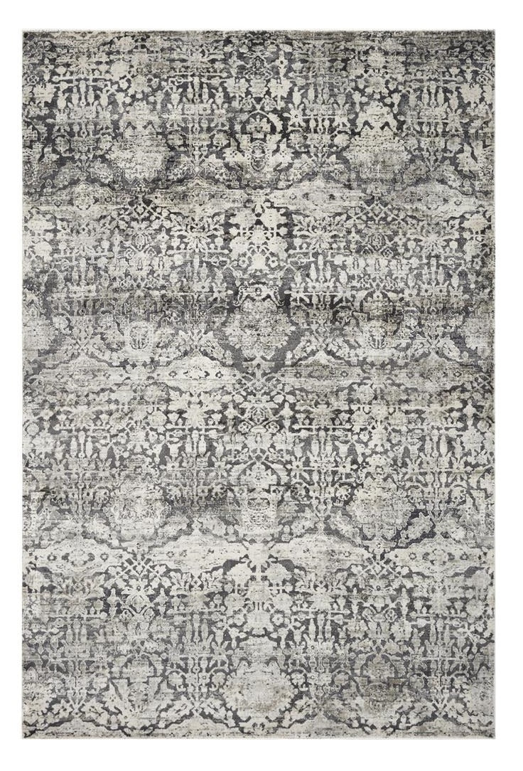 3' X 5' Gray And Ivory Floral Medallion Area Rug