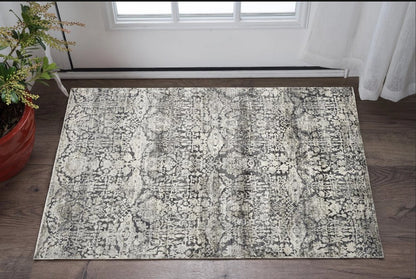 3' X 5' Gray And Ivory Floral Medallion Area Rug