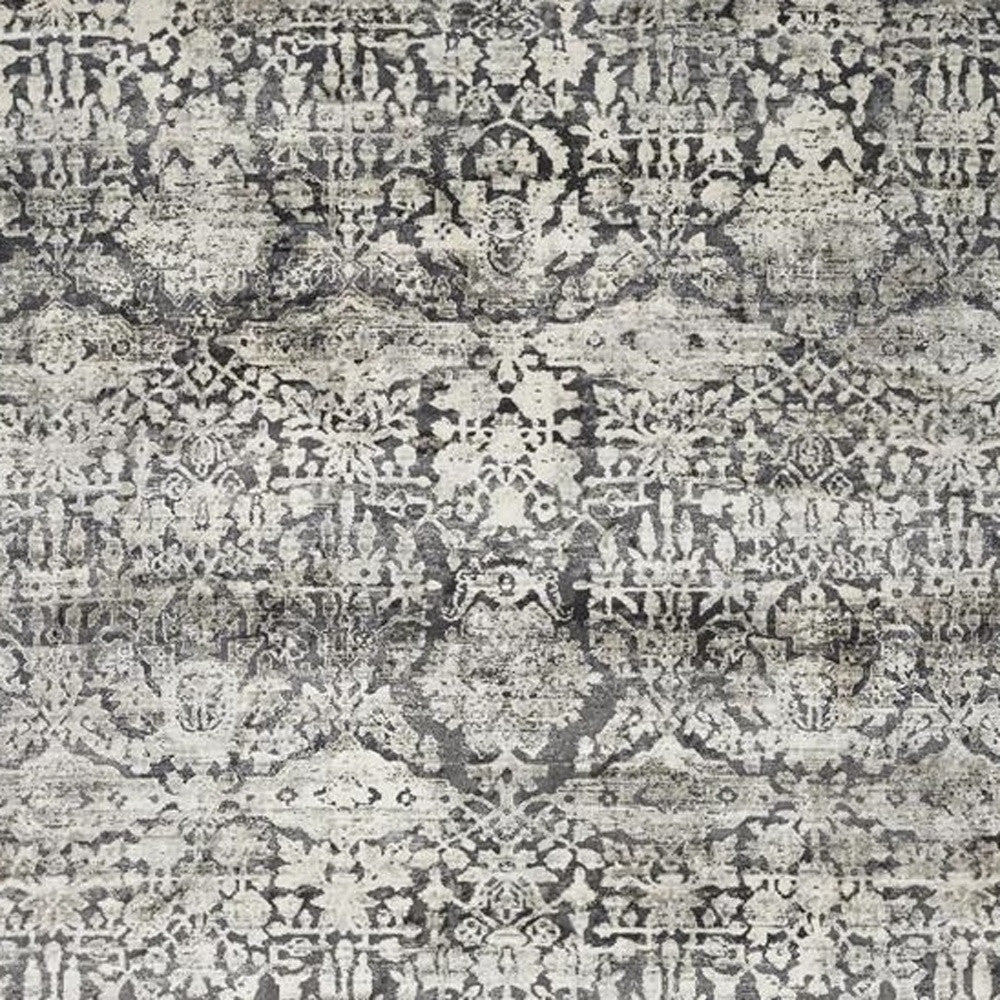 3' X 5' Gray And Ivory Floral Medallion Area Rug
