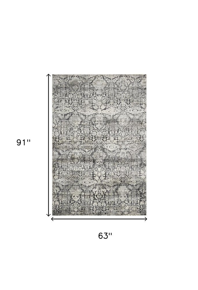 3' X 5' Gray And Ivory Floral Medallion Area Rug