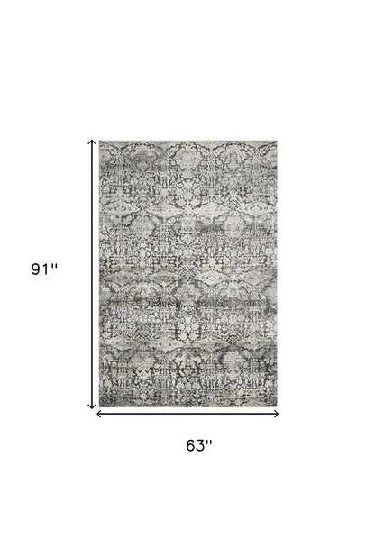 3' X 5' Gray And Ivory Floral Medallion Area Rug