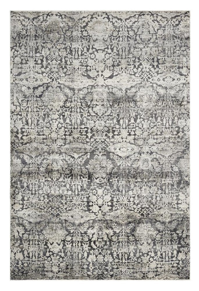 3' X 5' Gray And Ivory Floral Medallion Area Rug