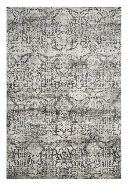 3' X 5' Gray And Ivory Floral Medallion Area Rug