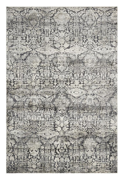 3' X 5' Gray And Ivory Floral Medallion Area Rug