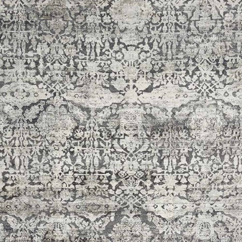 3' X 5' Gray And Ivory Floral Medallion Area Rug