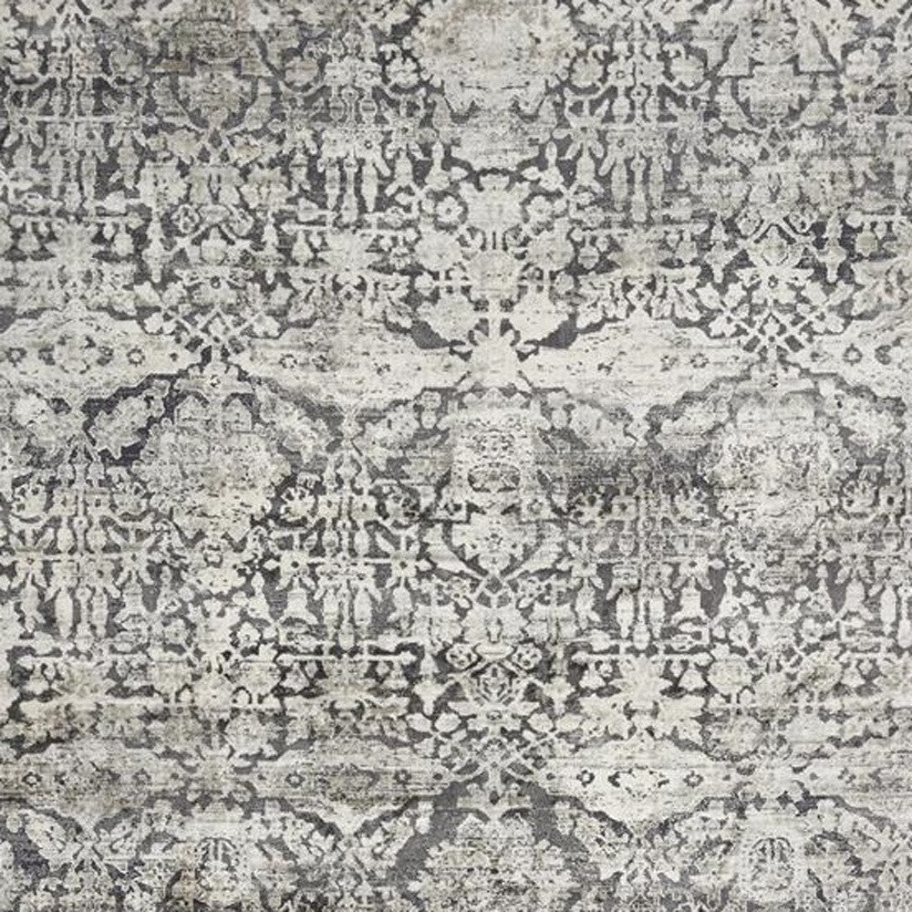 3' X 5' Gray And Ivory Floral Medallion Area Rug