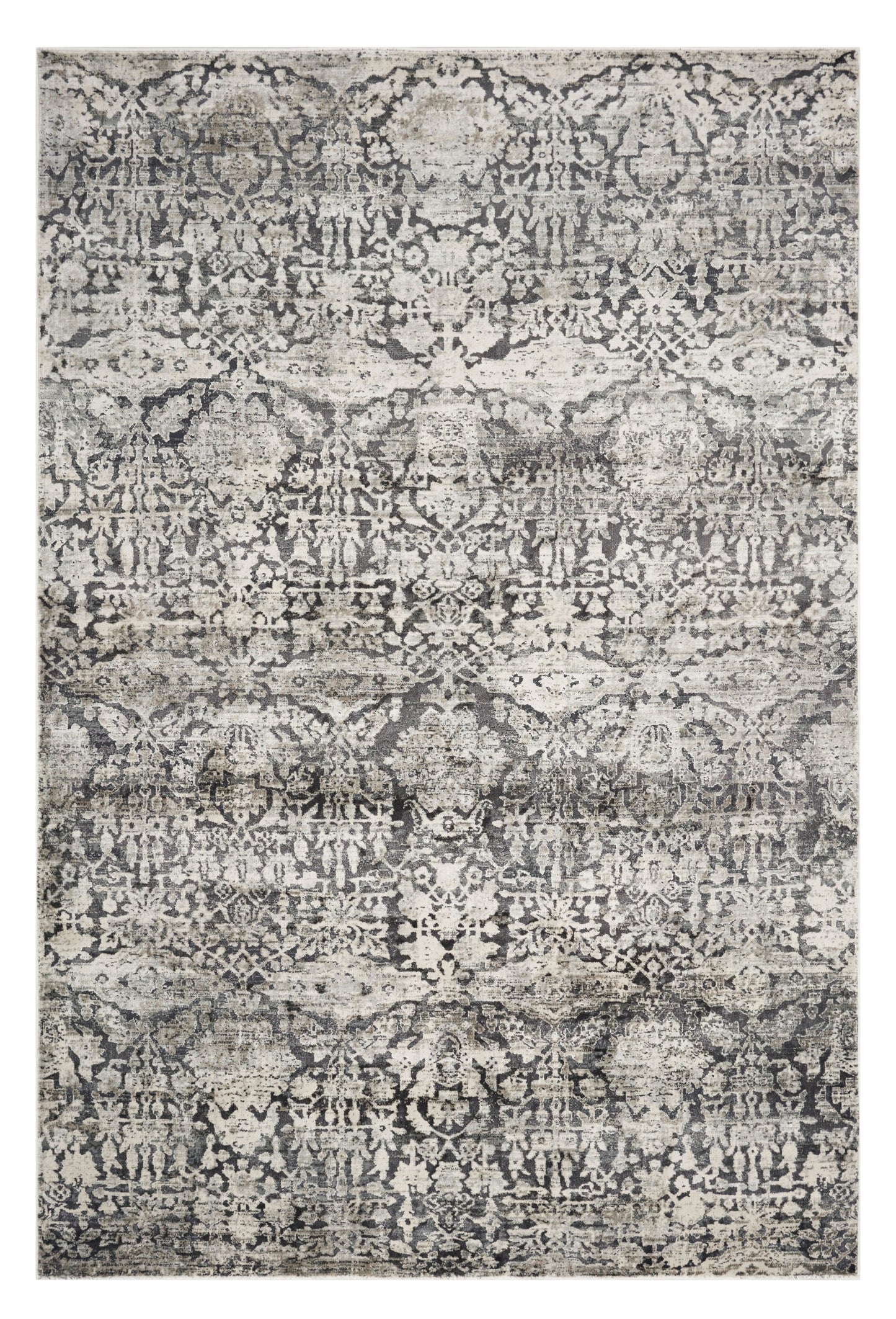 3' X 5' Gray And Ivory Floral Medallion Area Rug