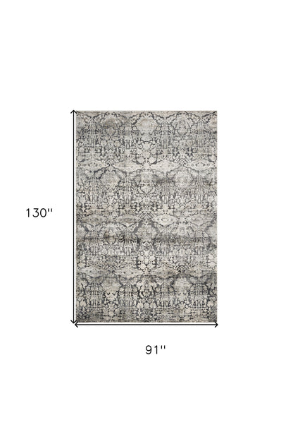 3' X 5' Gray And Ivory Floral Medallion Area Rug