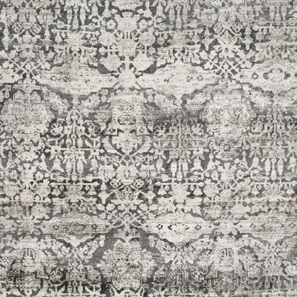 3' X 5' Gray And Ivory Floral Medallion Area Rug