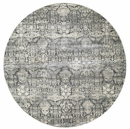 3' X 5' Gray And Ivory Floral Medallion Area Rug