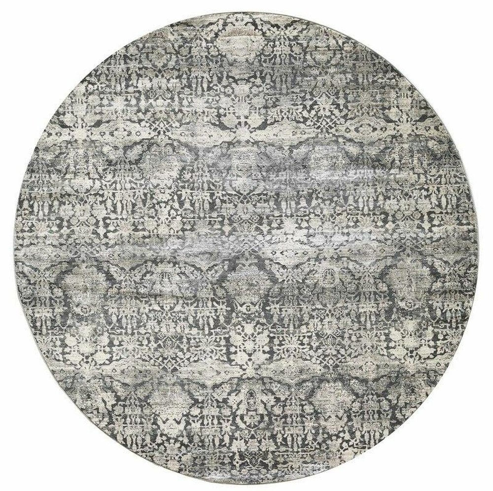 3' X 5' Gray And Ivory Floral Medallion Area Rug