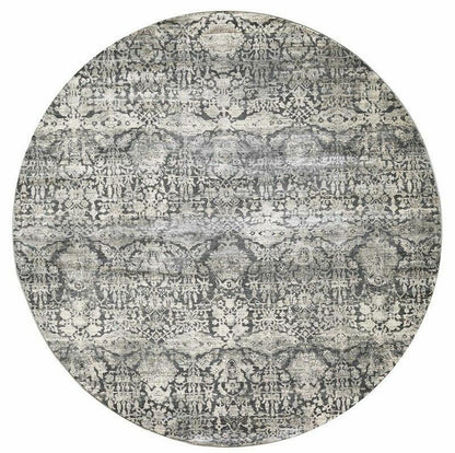 3' X 5' Gray And Ivory Floral Medallion Area Rug