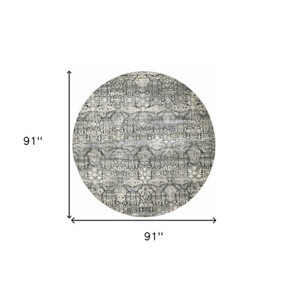 3' X 5' Gray And Ivory Floral Medallion Area Rug