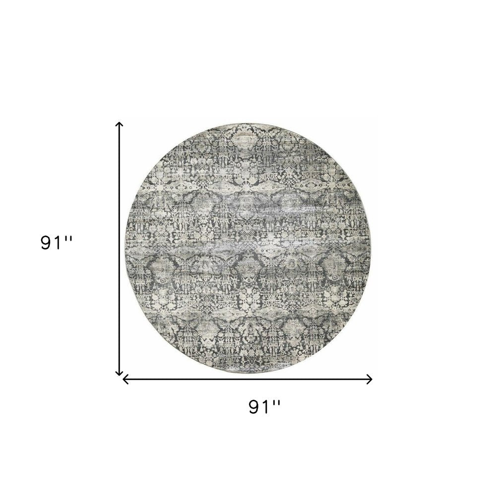 3' X 5' Gray And Ivory Floral Medallion Area Rug