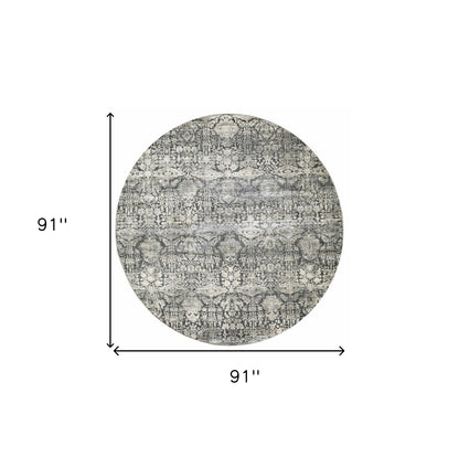 3' X 5' Gray And Ivory Floral Medallion Area Rug