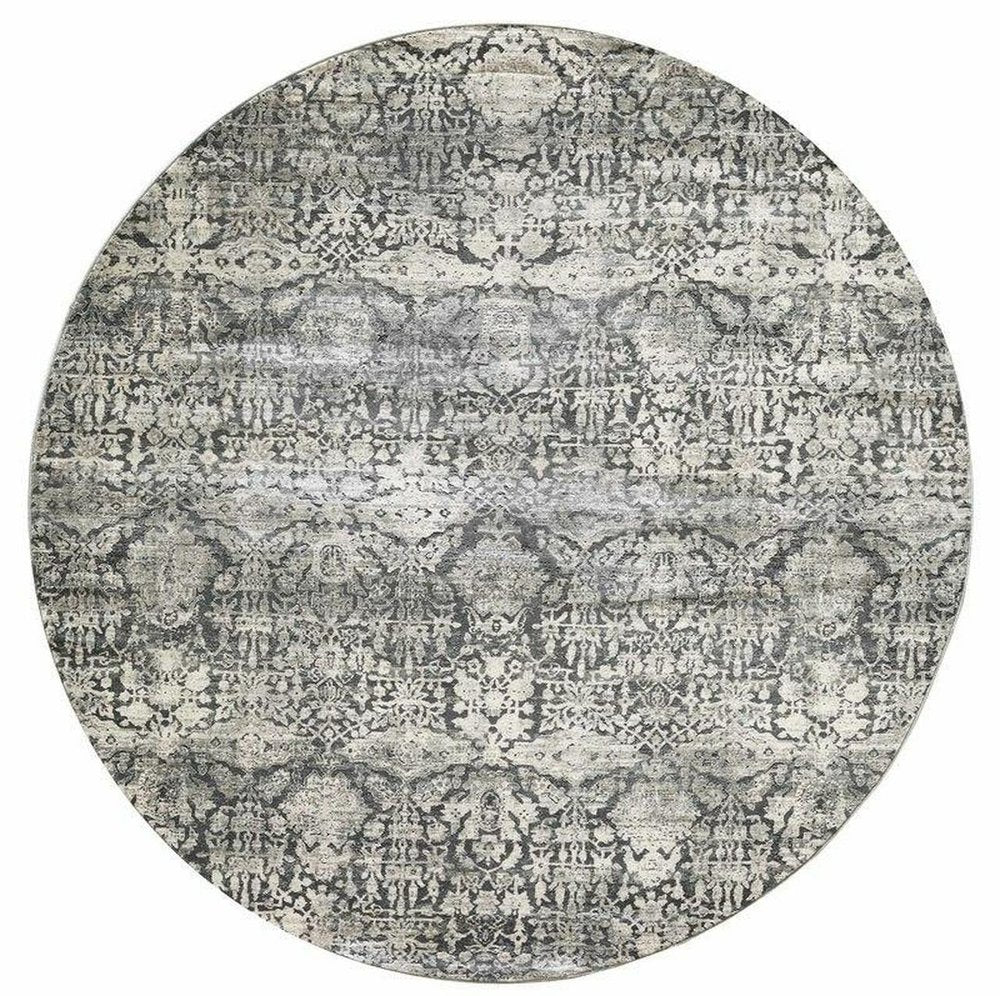 3' X 5' Gray And Ivory Floral Medallion Area Rug