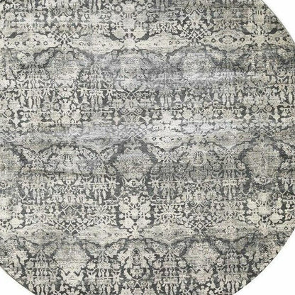 3' X 5' Gray And Ivory Floral Medallion Area Rug