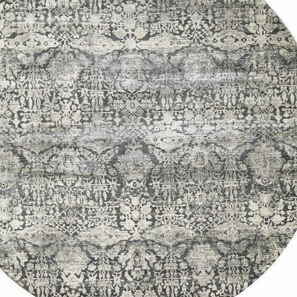 3' X 5' Gray And Ivory Floral Medallion Area Rug