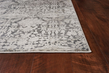 3' X 5' Gray And Ivory Floral Medallion Area Rug