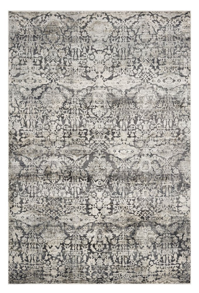 3' X 5' Gray And Ivory Floral Medallion Area Rug