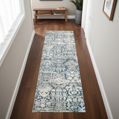3' X 5' Teal And Ivory Floral Area Rug