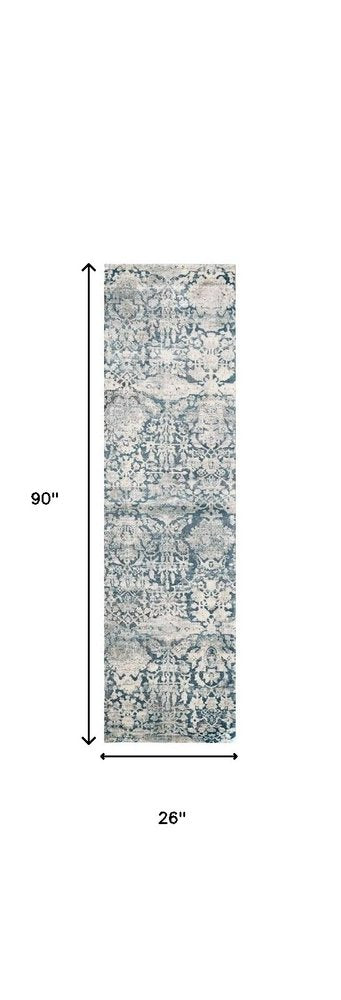 3' X 5' Teal And Ivory Floral Area Rug