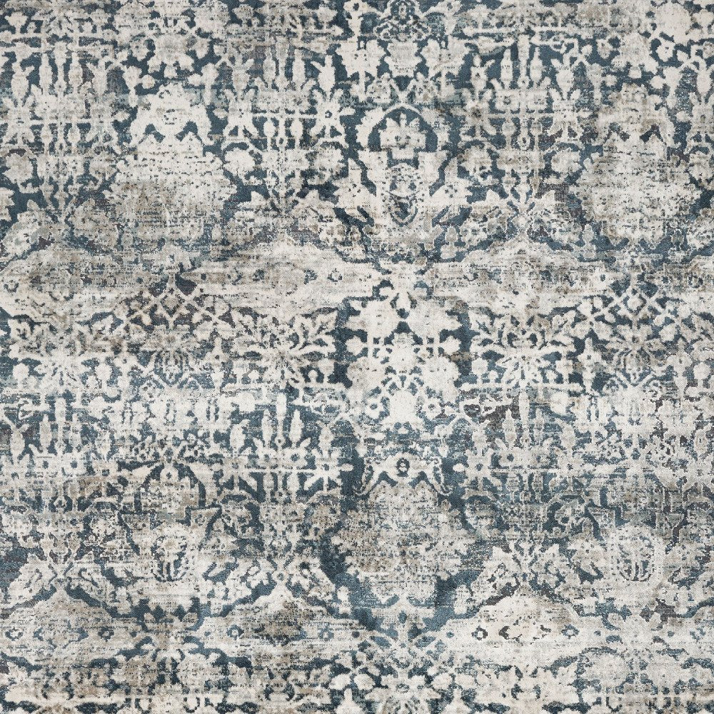 3' X 5' Teal And Ivory Floral Area Rug