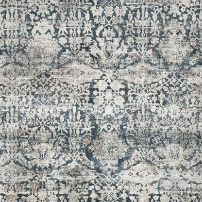 3' X 5' Teal And Ivory Floral Area Rug