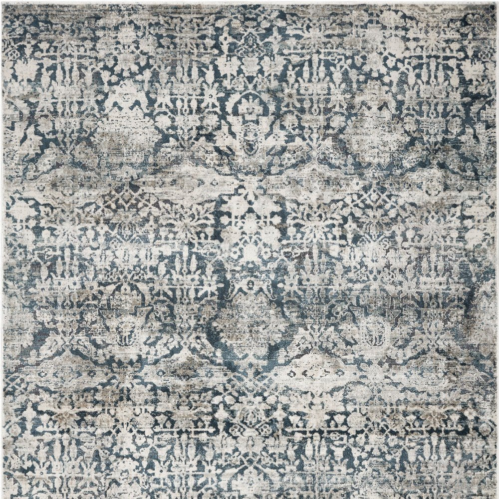 3' X 5' Teal And Ivory Floral Area Rug