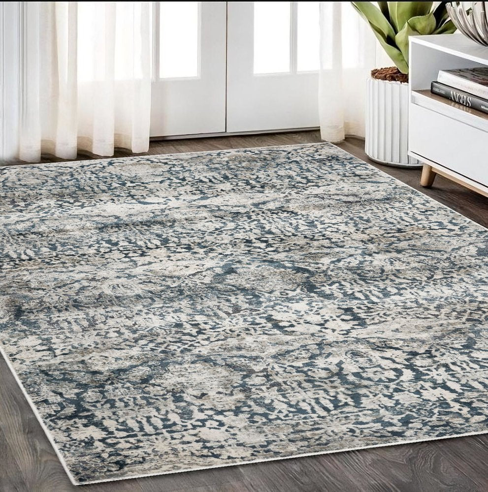 3' X 5' Teal And Ivory Floral Area Rug