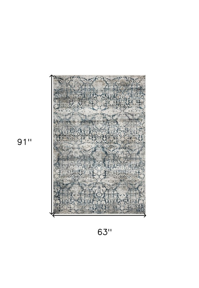 3' X 5' Teal And Ivory Floral Area Rug
