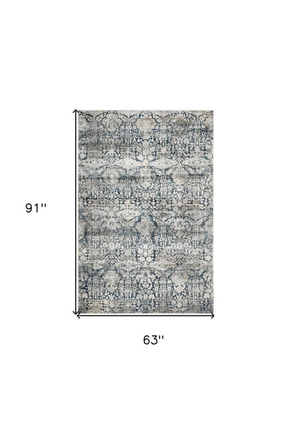 3' X 5' Teal And Ivory Floral Area Rug