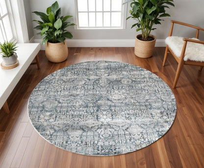 3' X 5' Teal And Ivory Floral Area Rug