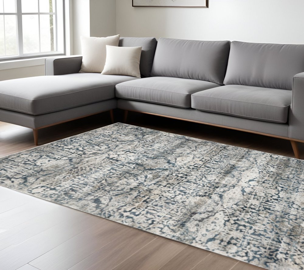 3' X 5' Teal And Ivory Floral Area Rug