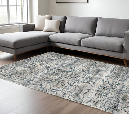 3' X 5' Teal And Ivory Floral Area Rug