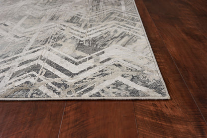9' X 13' Dark Gray And Ivory Chevron Area Rug