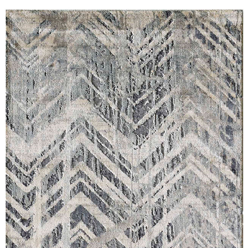 8' Grey Machine Woven Distressed Chevron Indoor Runner Rug